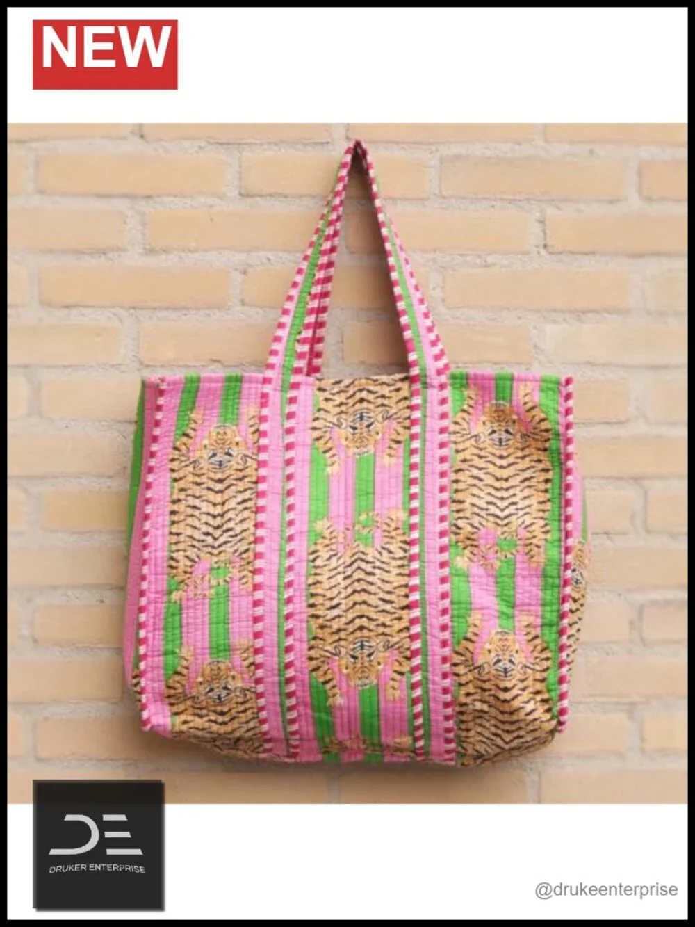 Cotton Quilted Floral & Tiger Print Tote Bag 18x18, Reusable Grocery Shopping